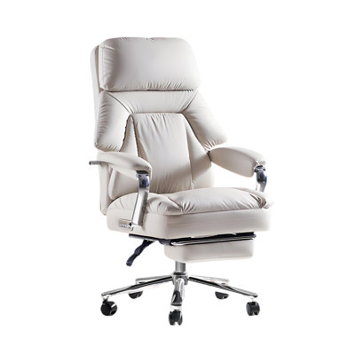 47.64" Premium Cream Leather Power Reclining Executive Office Chair, Lumbar Support Ergonomic Desk Chair, Reclining Home Office Chair with Wheels
