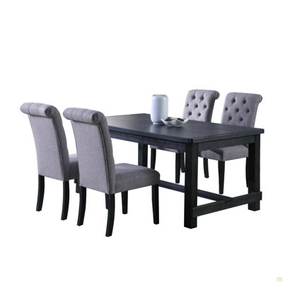Ensemble de salle à manger en bois, table avec quatre chaises, gris