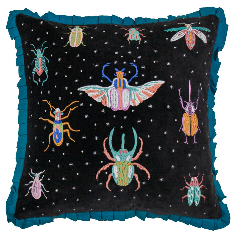 Darkling Beetles Abstract Rectangular Lumbar Cushion, Square, Teal/Black, 50cm H x 50cm W