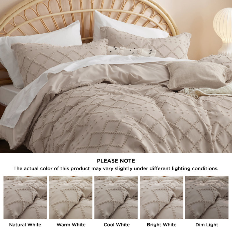 Bedsure Boho Duvet Cover Set- Embroidery  Home Bedding Set, King Duvet Cover + 2 King Shams, Khaki