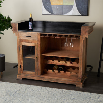Cole And Grey Mango Wood Vintage Bar With Black Metal Support