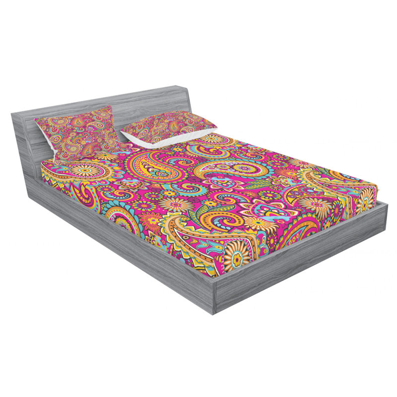 Microfiber Sheet Set, Twin XL Sheet Set with Fitted Sheet, Pink Paisley