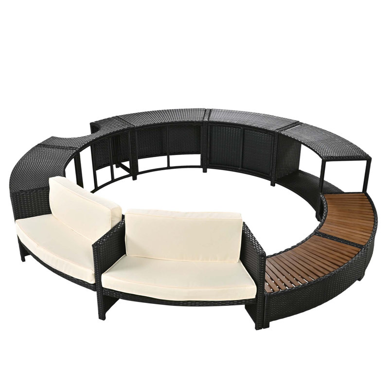 Ensemble de canapé en rotin de spa avec cadre de spa avec espaces de rangement, mini canapé et coussin confortable pour patio, cour arrière, beige