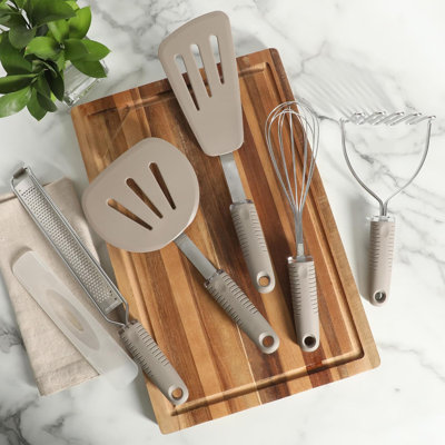 Ensemble d'ustensiles de cuisine en acier inoxydable et en silicone 5 pièces