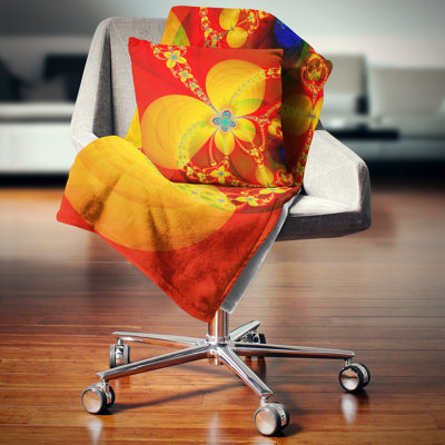 Motif fractal coloré rouge et jaune - coussin à imprimé floral