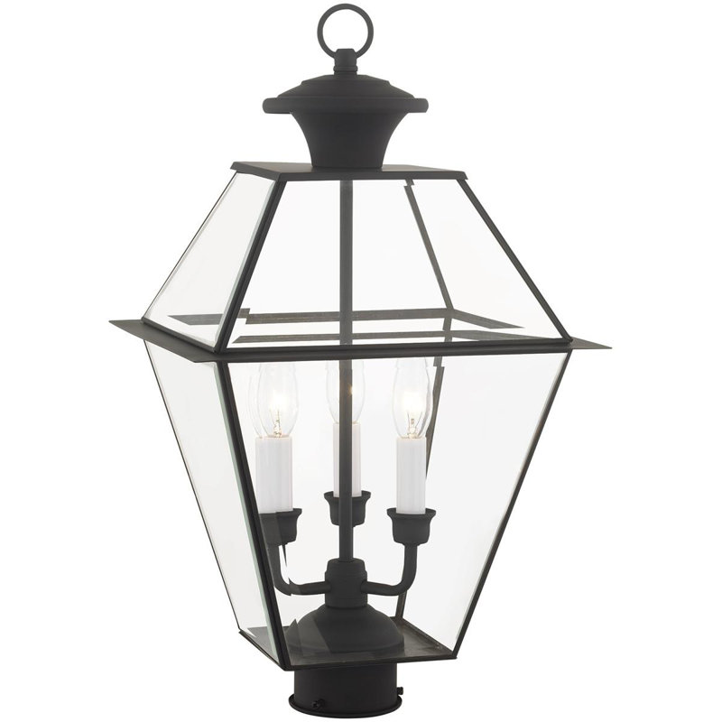 12 Inch 3 Light Outdoor Post Lantern with Clear Beveled Shade, Black