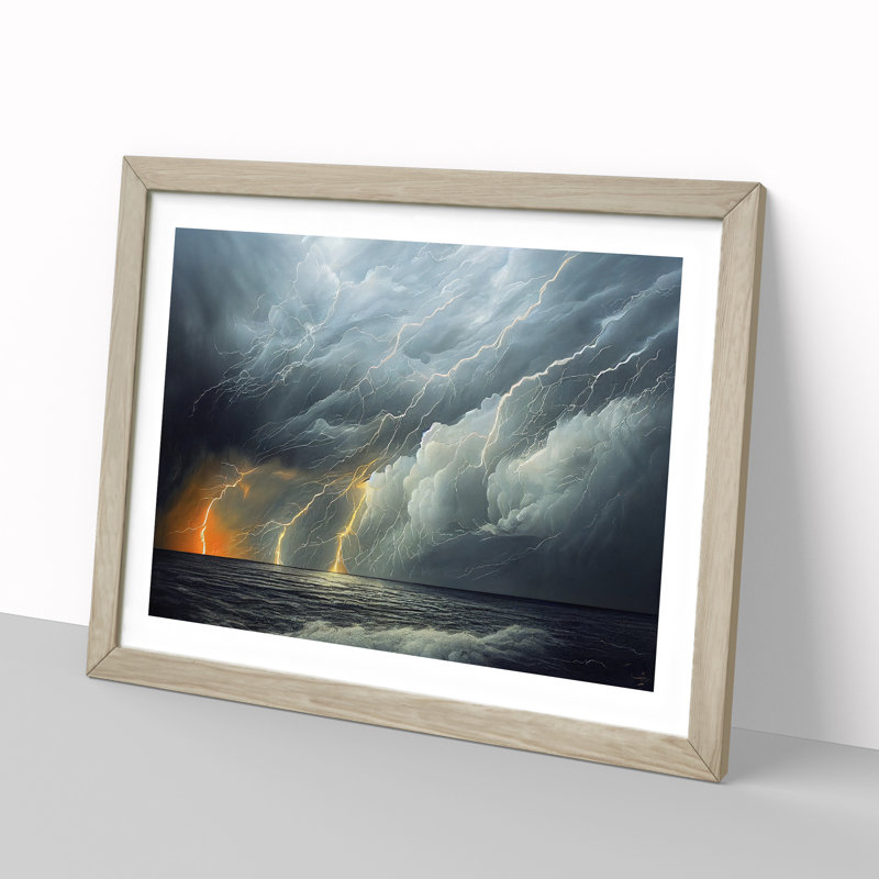 Attractive Thunderstorm - Framed Print, 25cm H x 34cm W x 2cm D, Oak