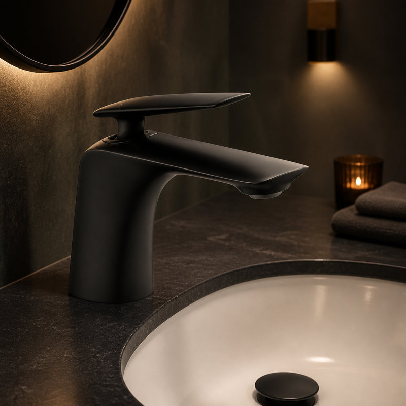 Single Handle Single Hole Bathroom Faucet With Drain Assembly, Matte Black
