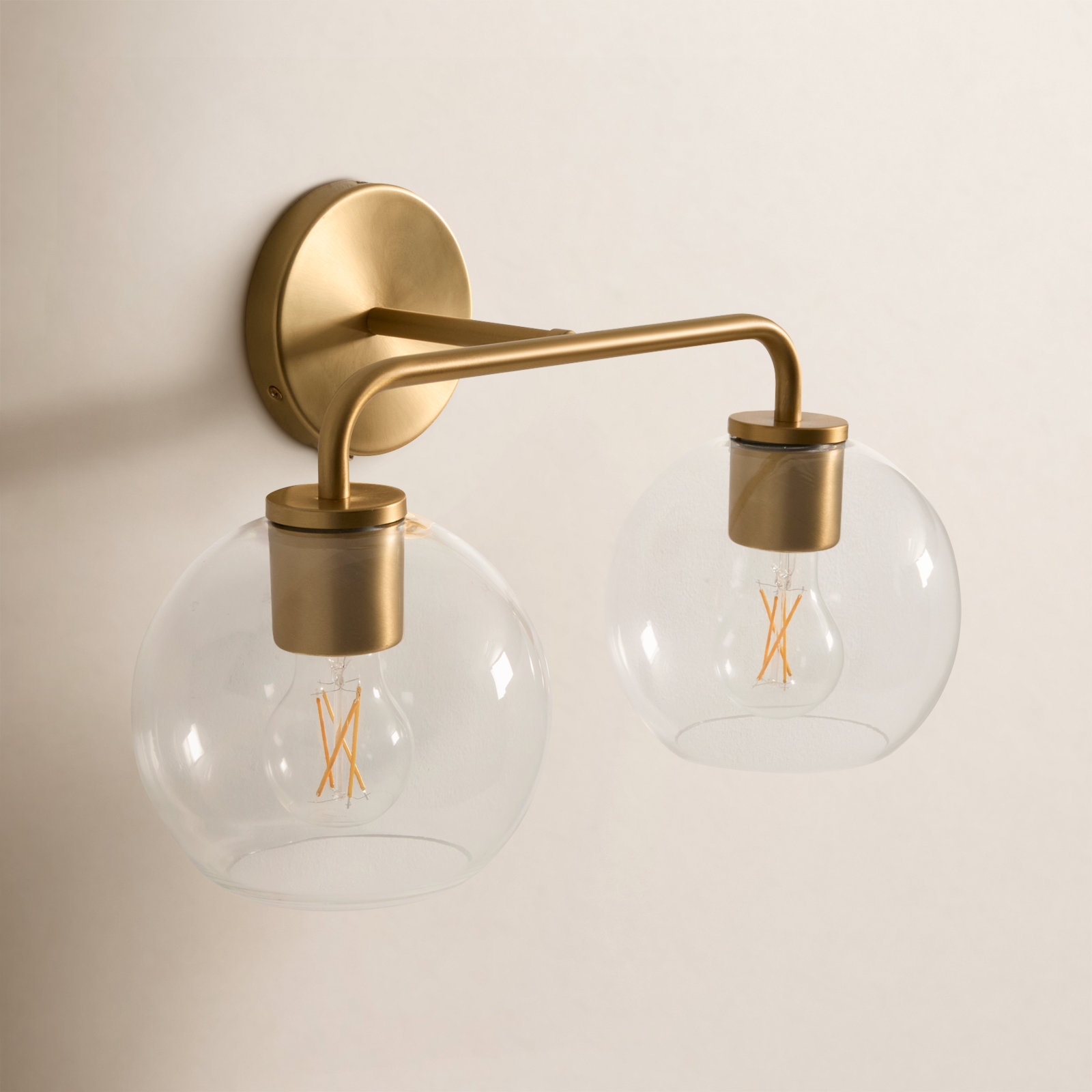 Childerley 2 Light Vanity, Satin Brass, Clear