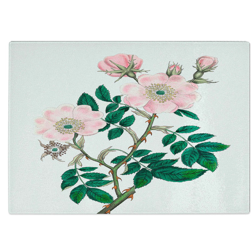 Tempered Glass Dog Rose Illustration Chopping Board, 39 cm W x 28.5 cm L