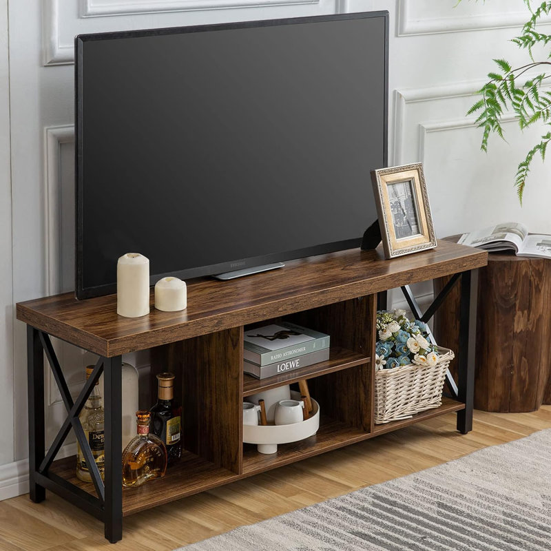 Rustic Brown 50'' TV Stand with Open Shelving and Metal Frame