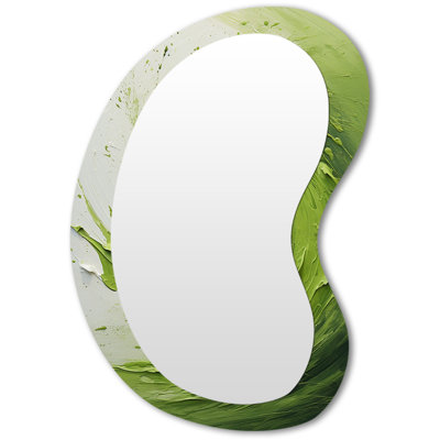 Erek Green and white whsipering abstract spiral  II - Abstract Spirals Irregular Shape Decorative Mirror, Modern Asymmetrical Large Wall Mirror, Printed Metal Art