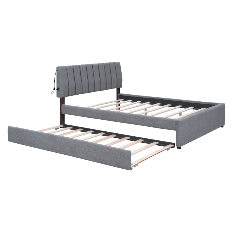 Lit plateforme tapissier, Gris, Grand lit