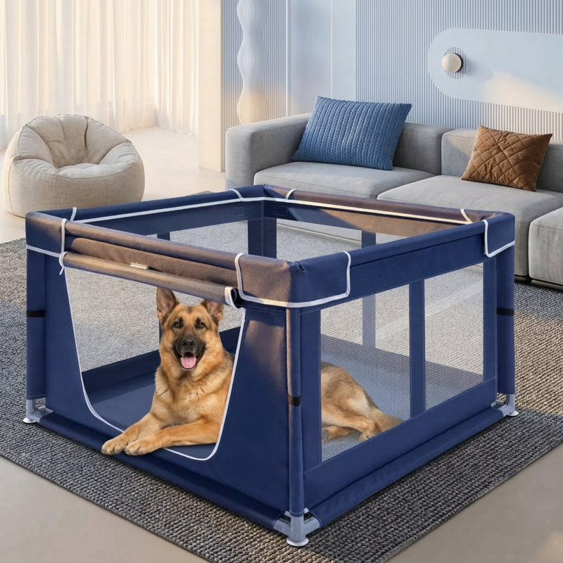 Enclos pour chiots d'intérieur pour petits animaux, cour de jeu de 42 x 42 x 25 pouces avec barrière d'accès, fabrication en tissu Oxford, conception résistante aux basculements avec entrée à fermeture à glissière