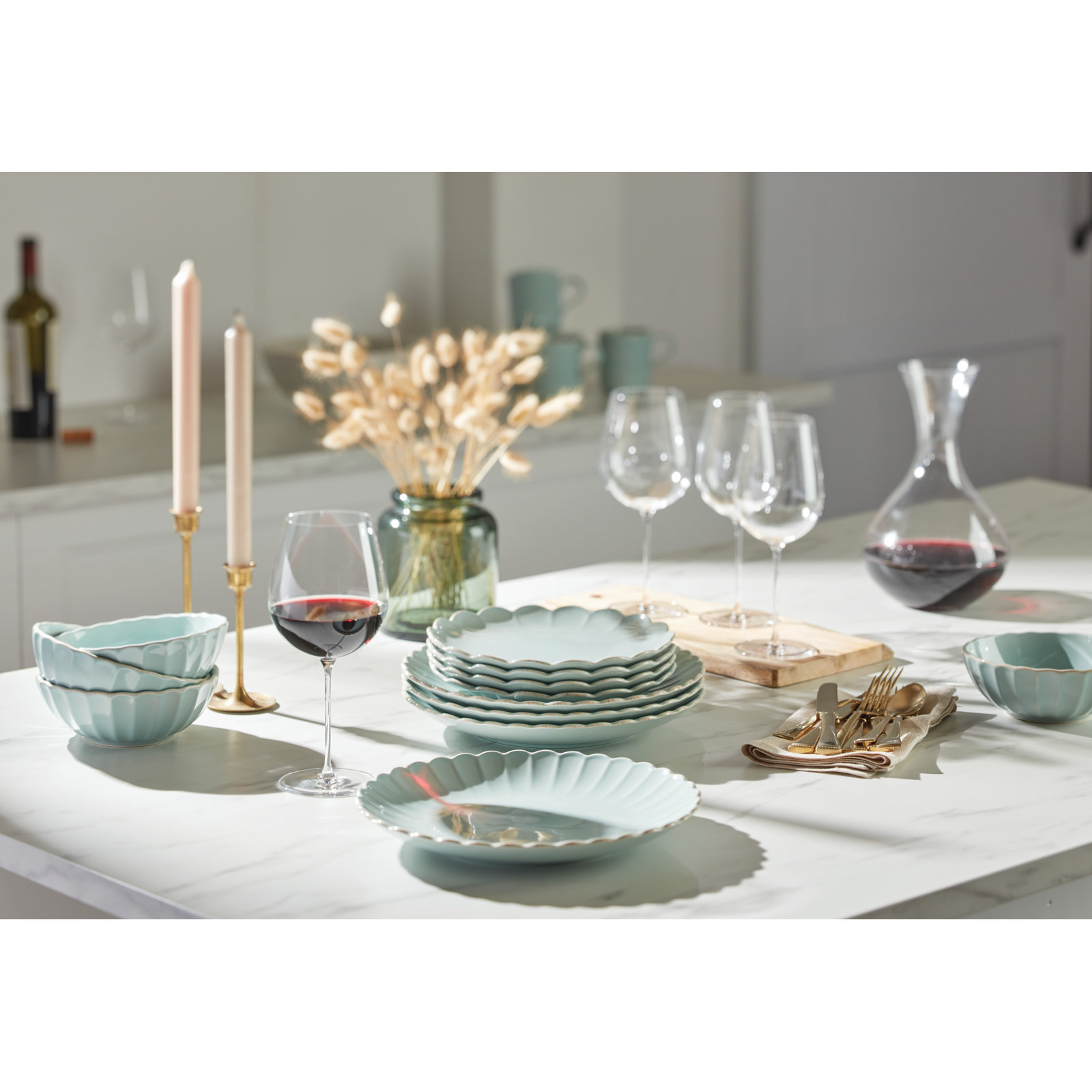 French Perle Scallop Ice Blue Dinnerware Set