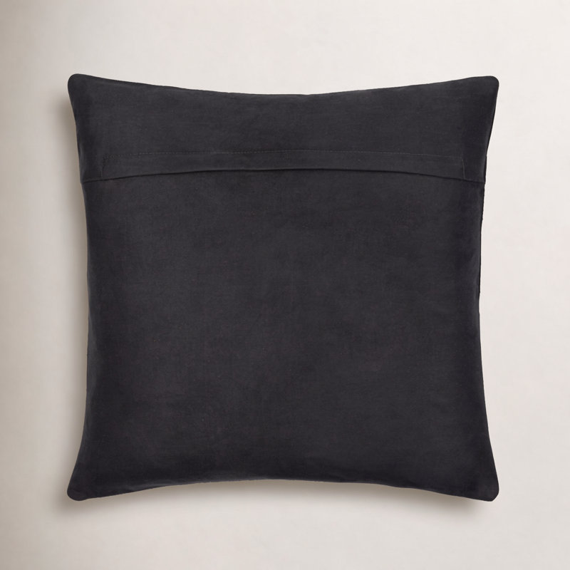 Declan Leather/Suede Reversible Pillow Cover, Down Fill, Black, 20" x 20"