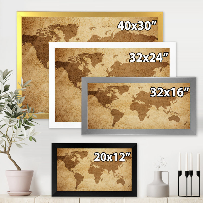 Ancienne carte du monde V - reproduction d'art sur toile, H 30 po x l 40 po x 1,5 po, Doré