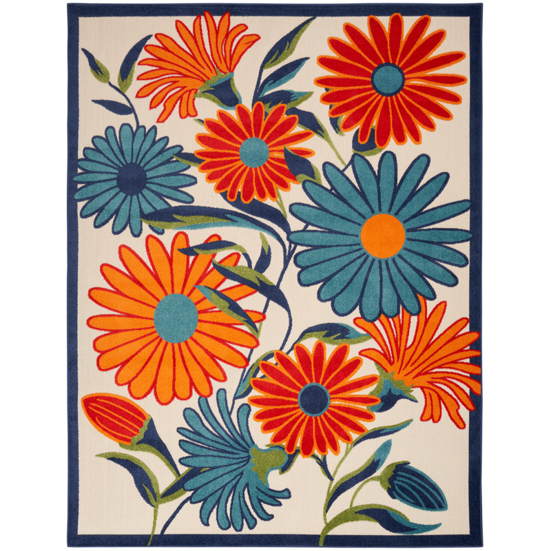 Tapis intérieur / extérieur multicolore à motif floral Alaris Aloha, Rectangle 3 pi 6 po x 5 pi 6 po