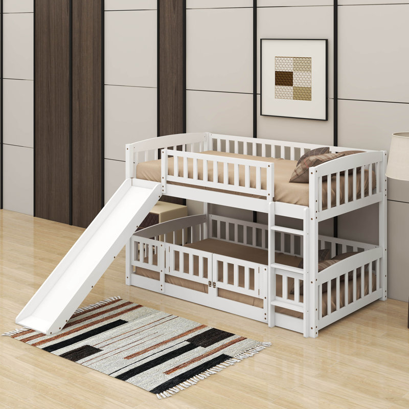 Twin Over Twin Bunk Bed With Fence, White