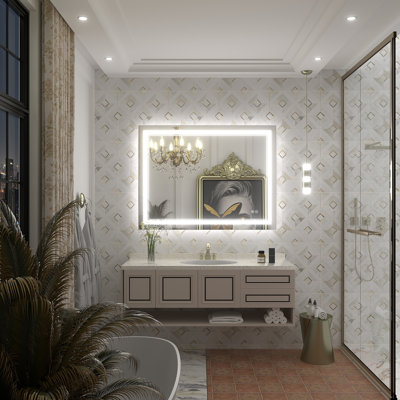  Wayfair Basics® UL Certified Front & Back LED Anti-Fog Tempered Glass Bathroom/Vanity Mirror 
