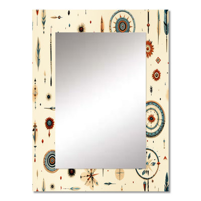 Veney Beige Vintage Nomad Ii Boho Pattern - boho  Unique Wall Mirror Decor, Boho Large Mirror, Printed Metal Art