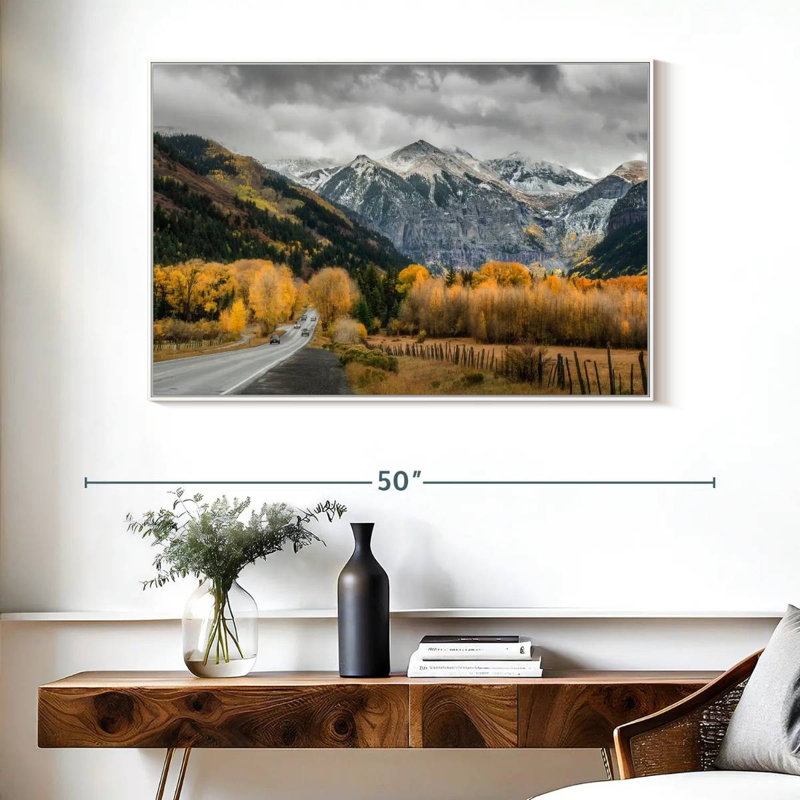 Route d'automne à Telluride, Cadre flottant blanc, 40 po x 27 po