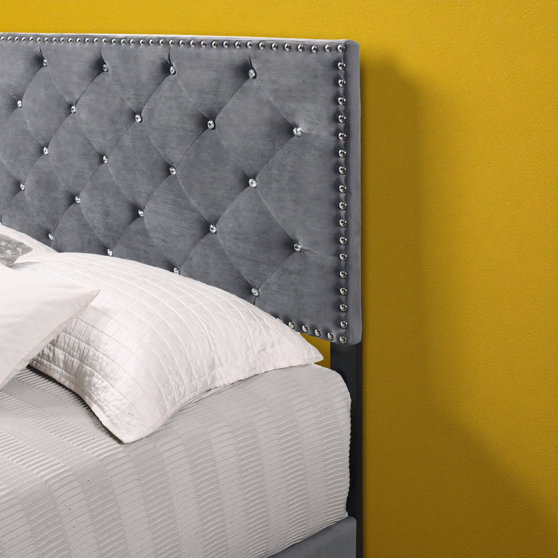 Lit double en velours Modena, Gris, Double