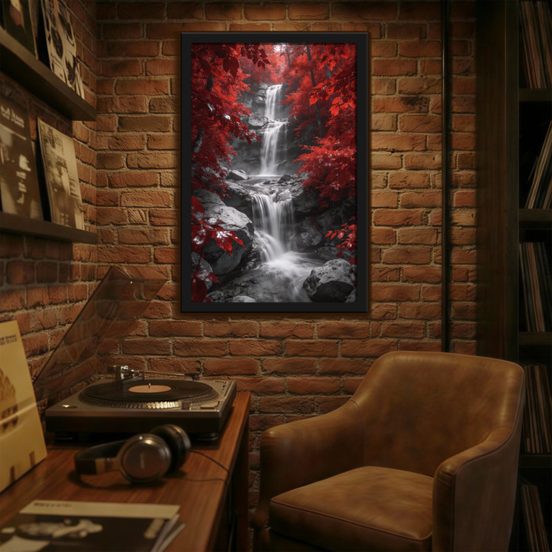 Plants & Flowers Red Leaves Waterfall Forest Canvas Print, 18" H x 12" W