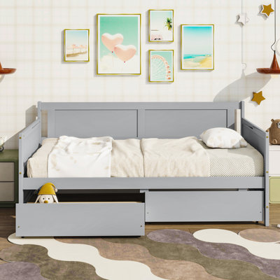 Twin Size Pine Wood Daybed with two Storage Drawers,Gray