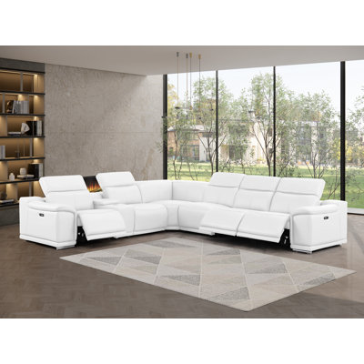 7-Piece L-Shaped Power Reclining Sectional In Genuine Leather – 3 Recliners