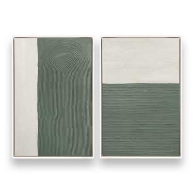 16 "x 16" texturé Emerald Echoes, ensemble de 2 impressions sur toile dans un cadre blanc