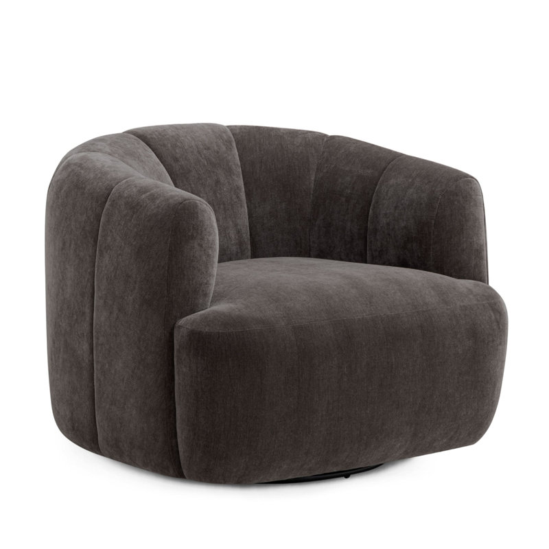 Fauteuil d'appoint pivotant en chenille recyclé gris tempête Jasmine, Chenille brun