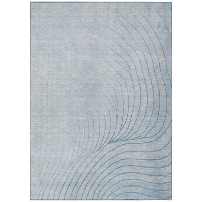 8' X 10' Sky Blue And Silver Abstract Washable Indoor Outdoor Area Rug