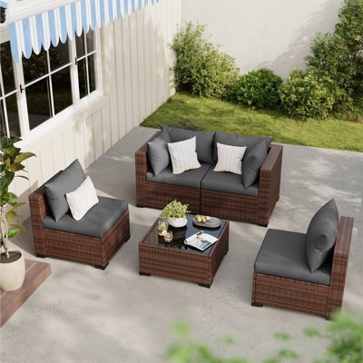 5 Piece Patio Conversation Set With Coffee Table And Cushions