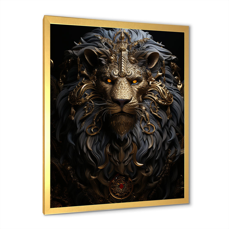 «Regal Elegant Ruler Lion I», reproduction sur toile, Cadre doré simple, H 44 po x l 34 po x P 1,5 po