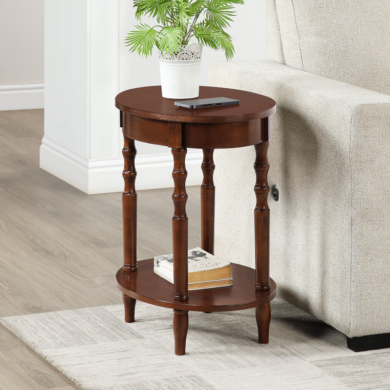 Moravian Oval End Table with Shelf, Espresso
