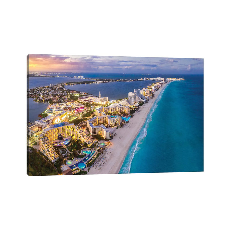Cancun Shoreline Sunset by Jonathan Ross Photography - Wrapped Canvas Print, 20.32 cm H x 30.48 cm W