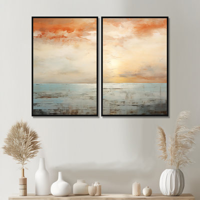 «Beige et doré», coucher de soleil sur la plage - art mural côtier