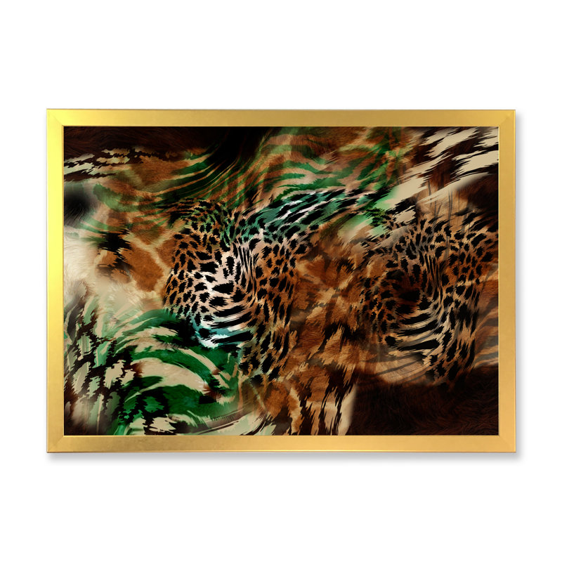 Léopard et tigre VII - décoration murale moderne encadrée, Cadre d'angle fermé doré, H 24 po x l 36 po x P 1 po