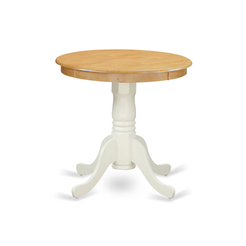 Table de salle à manger Eden - une table de cuisine ronde avec base piédestal, chêne et lin blanc, Lin blanc, Chêne