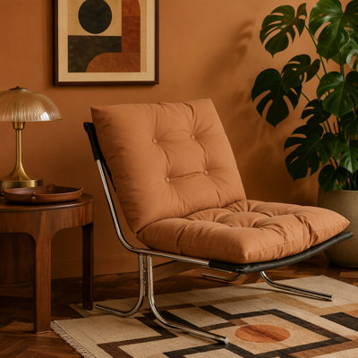 Leather Armchair, Modern Accent Chair High Back, Living Room Chairs with Metal Legs and Soft Padded, Sofa Chairs for Home Office,Bedroom,Dining Room