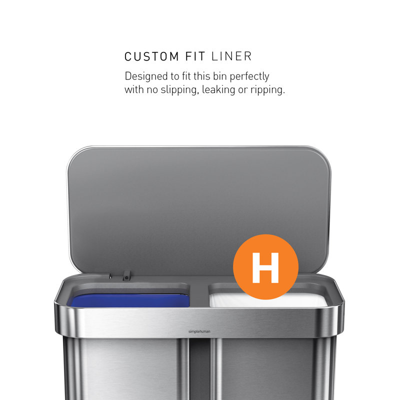 Simplehuman 58L recycling rectangular pedal bin with grey plastic lid, brushed stainless steel