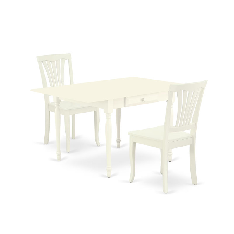 Ensemble de coin repas 3 pièces pour petits espaces comprenant une table de salle à manger rectangulaire avec Dropleaf et 2 chaises de salle à manger, 36 x 54 pouces, blanc lin