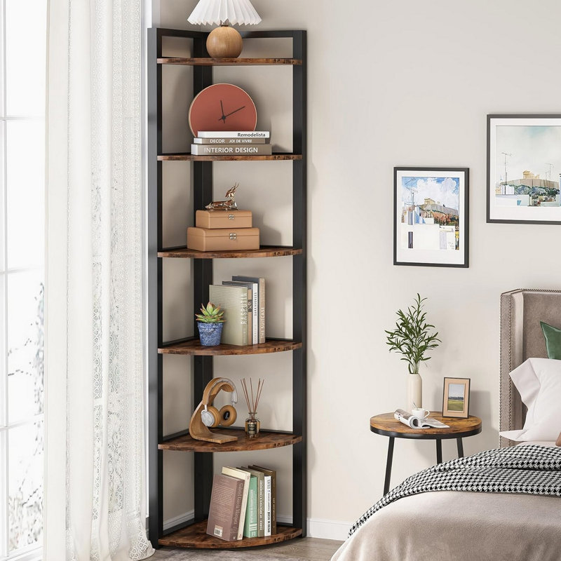 Étagère de coin 70,87 "de hauteur à 6 niveaux brun rustique pour le salon et le bureau