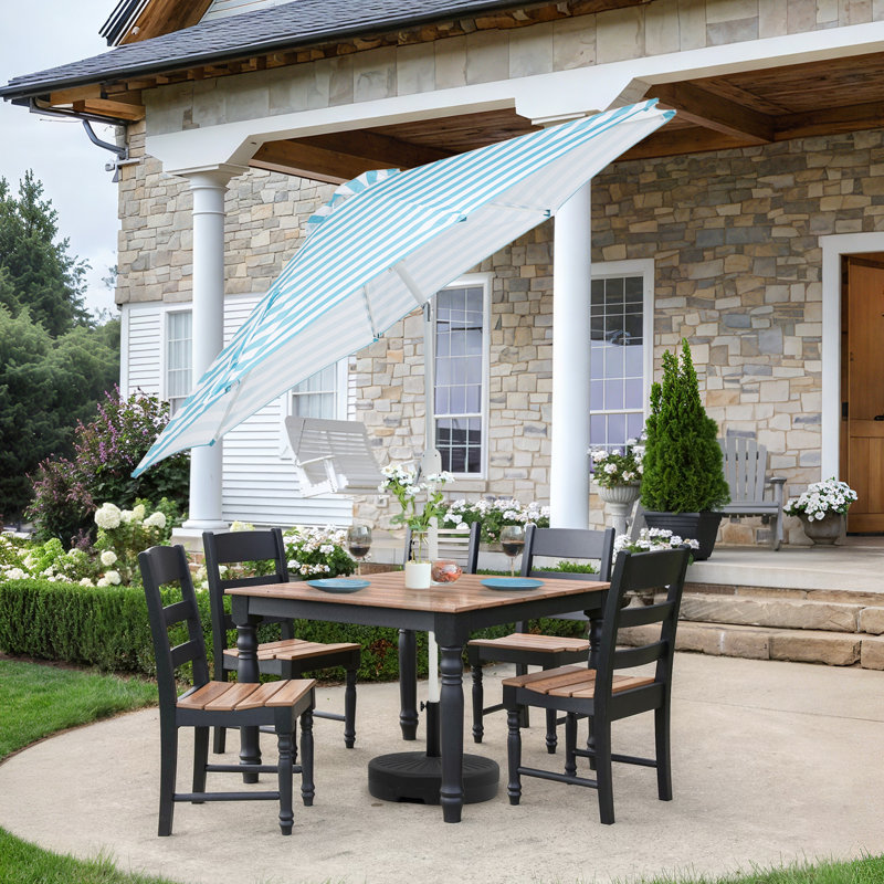 Parasol d'extérieur 9 pi 9 pi, Rayures blanches / bleu clair