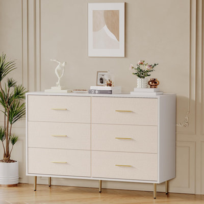 6 Drawer Dresser, Modern White Chest of Drawers with Gold Metal Legs and Handles, Large Wooden Dresser with Drawers, Storage Cabinet for Bedroom, Livi by Mercer41