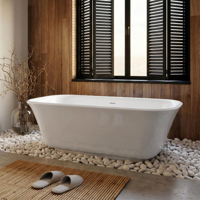 100% Acrylic Freestanding Bathtub, Soaking Tub with Heat Retention, Ergonomic BathTub for Bathroom
