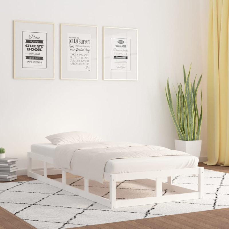 Bed Frame Solid Wood, 95.5 x 205.5 cm, White
