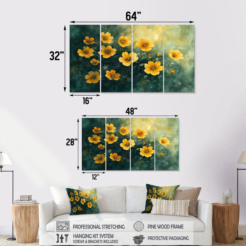 Golden Hour coquelicots en été IV - coquelicots, art mural traditionnel, H 32 po x l 64 po, 4