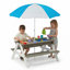 Table de pique-nique en bois pour enfants, table de sable et d'eau avec parasol, table d'activités pour jouer sur la terrasse